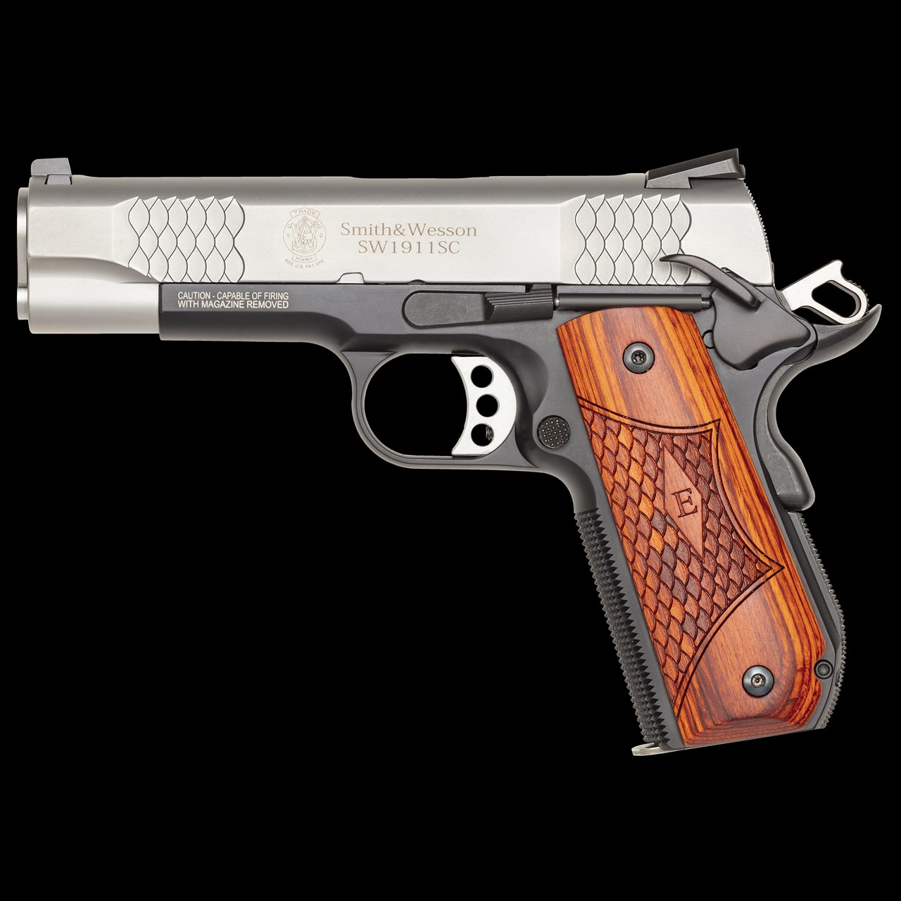 SW1911SC E-SERIES ROUND BUTT SCANDIUM FRAME SILVER/BLACK SW1911SC E-SERIES ROUND BUTT SCANDIUM FRAME SILVER/BLACK